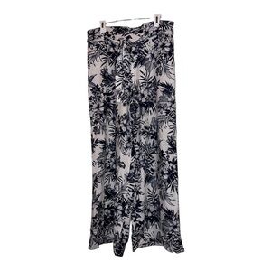 BEAU DAWSON Linen Blend Floral Print Wide Leg Pants Sz L